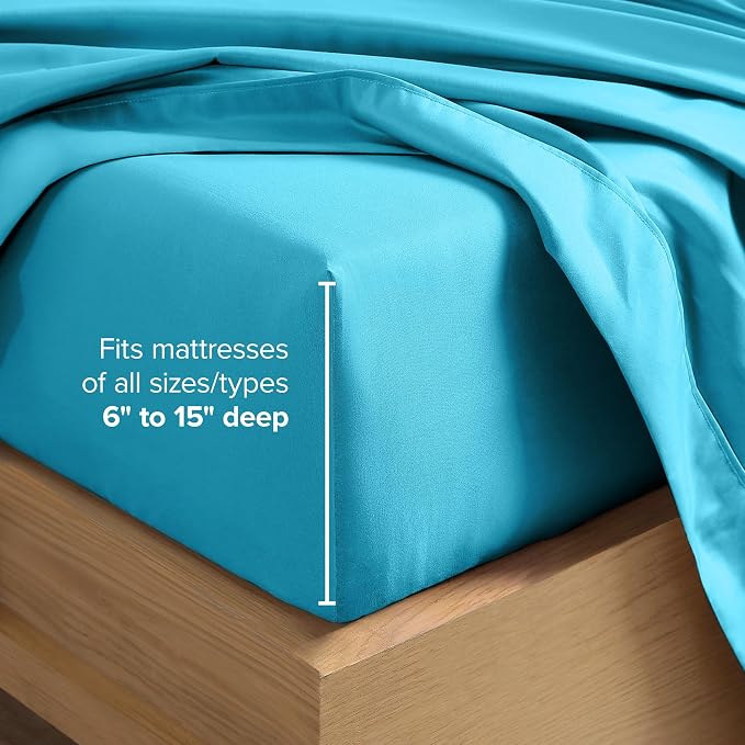Bare Home Split Head Flex King Sheet Set - 1800 Ultra-Soft Microfiber Bed Sheets - Double Brushed - Deep Pockets - Easy Fit - 4 Piece Set - Bedding Sheets & Pillowcases (Aqua)