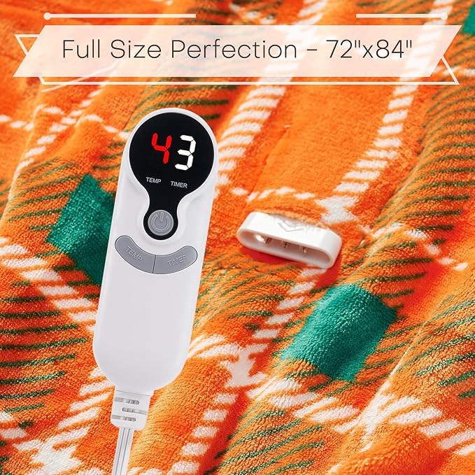 Electric Heated Blanket 72"x84" Full Size, Dual-Sided Flannel & Sherpa, 9 Heat Settings & 1-10H Auto Off, Soft Warm for Home Office Bed Couch, Machine Washable, Ideal Winter Gift, Orange
