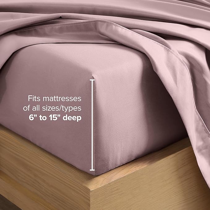 Bare Home Split Head Flex King Sheet Set - 1800 Ultra-Soft Microfiber Bed Sheets - Double Brushed - Deep Pockets - Easy Fit - 4 Piece Set - Bedding Sheets & Pillowcases (Mauve)