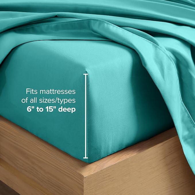 Bare Home Split Head Flex King Sheet Set - 1800 Ultra-Soft Microfiber Bed Sheets - Double Brushed - Deep Pockets - Easy Fit - 4 Piece Set - Bedding Sheets & Pillowcases (Turquoise)