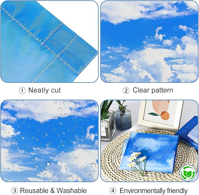 Aheroi 4 Pcs Light Covers, 4 x 2 Feet Magnetic Light Covers for Fluorescent Light Shade Drop Ceiling Light Filters Classroom Decorative Light Cover for Room School Office(Cloud Blue Sky)