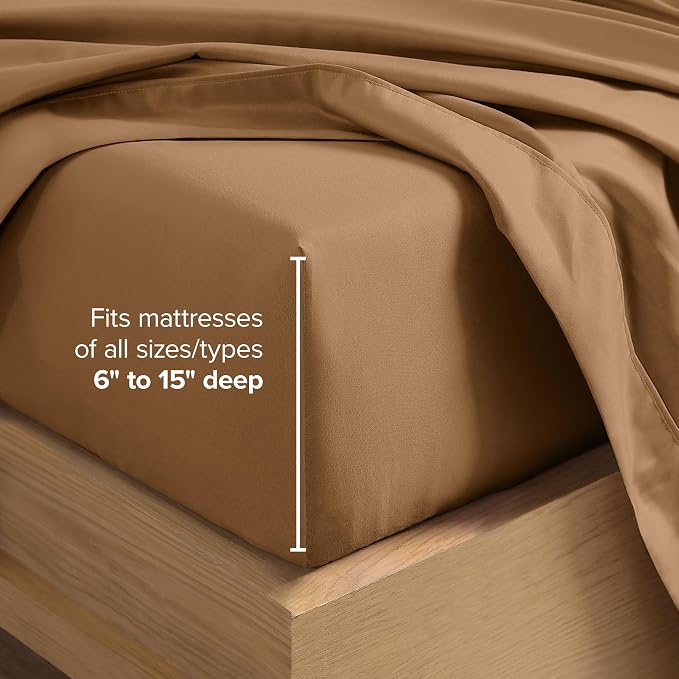 Bare Home King Sheet Set - 1800 Ultra-Soft Microfiber King Bed Sheets - Double Brushed - Deep Pockets - Easy Fit - 4 Piece Set - Bedding Sheets & Pillowcases (King, Caramel)
