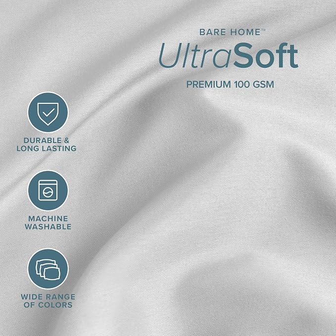 Bare Home Queen Sheet Set - 1800 Ultra-Soft Microfiber Queen Bed Sheets - Double Brushed - Deep Pockets - Easy Fit - 4 Piece Set - Bedding Sheets & Pillowcases (Queen, Cloud Grey)