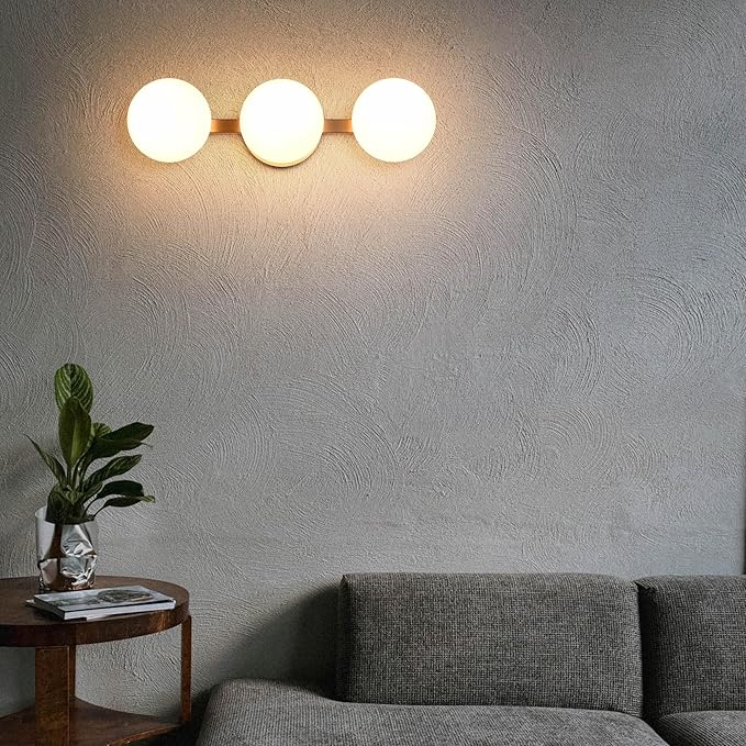 Bathroom Vanity Light Fixtures, Modern 3 Lights Globe Wall Sconce Lighting Aged Brass, Porch Wall Mount Light Fixture for Bathroom, Mirror Cabinets Hallway Stairs