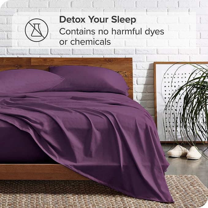 Bare Home Split King Sheet Set - 1800 Ultra-Soft Microfiber Bed Sheets - Double Brushed - Deep Pockets - Easy Fit - 5 Piece Set - Bedding Sheets & Pillowcases (Split King, Plum)