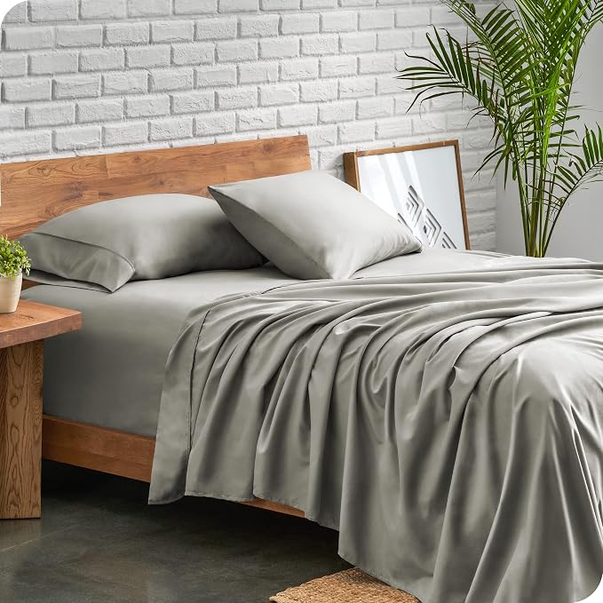 Bare Home Split California King Sheet Set - 1800 Ultra-Soft Microfiber Bed Sheets - Double Brushed - Deep Pockets - Easy Fit - 5 Piece Set - Bed Sheets (Split Cal King, Light Grey)
