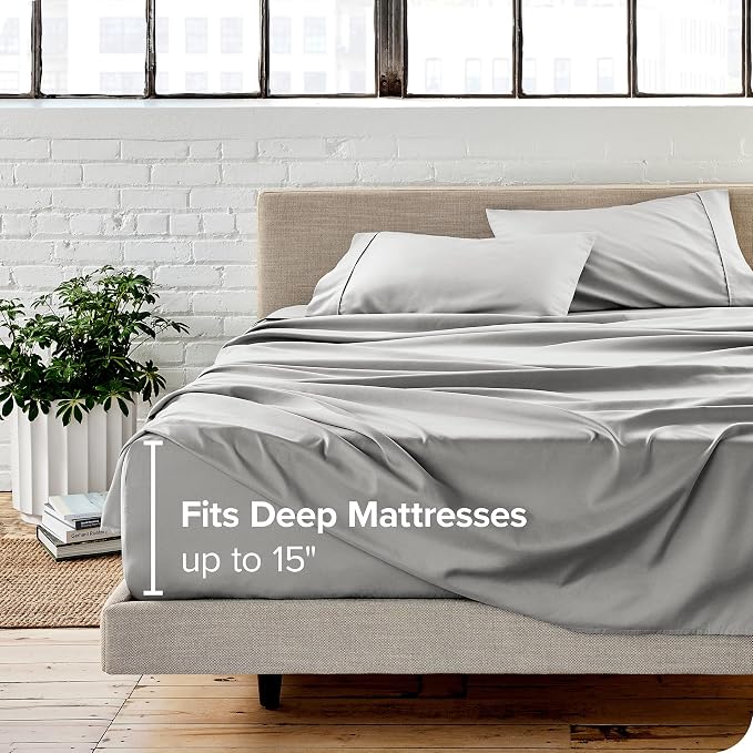 Bare Home Split King Sheet Set - 1800 Ultra-Soft Microfiber Bed Sheets - Double Brushed - Deep Pockets - Easy Fit - 5 Piece Set - Bedding Sheets & Pillowcases (Split King, Light Grey)