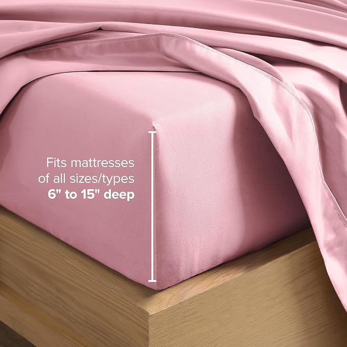 Bare Home Queen Sheet Set - 1800 Ultra-Soft Microfiber Queen Bed Sheets - Double Brushed - Deep Pockets - Easy Fit - 4 Piece Set - Bedding Sheets & Pillowcases (Queen, Light Pink)