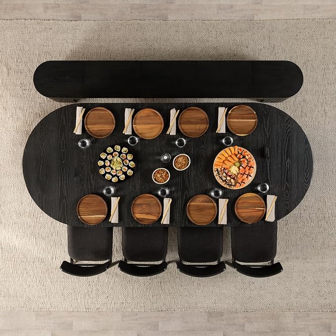 Transformer Table - Solid Wood Extendable Round Dining Table Set with 4 Chairs, Seats 4-10 Extendable Round Dining Set, Black (Table + 4 Chairs)