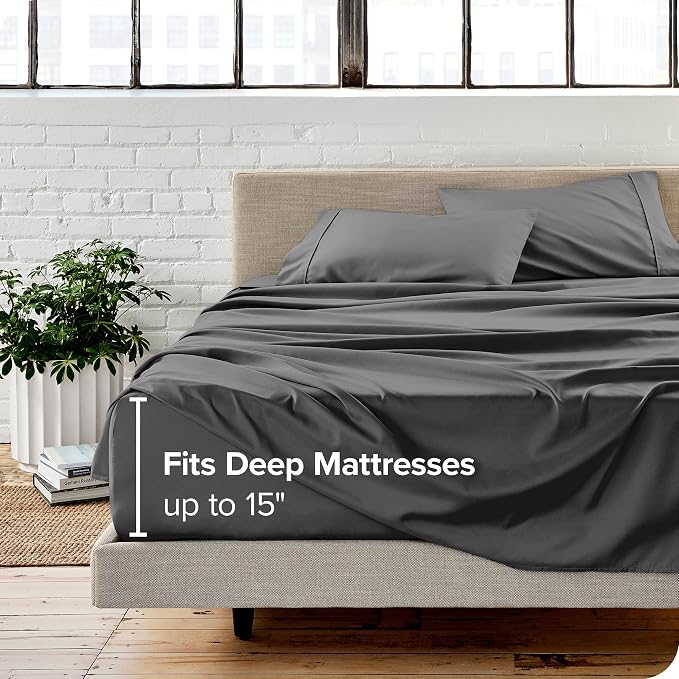 Bare Home Split California King Sheet Set - 1800 Ultra-Soft Microfiber Bed Sheets - Double Brushed - Deep Pockets - Easy Fit - 5 Piece Set - Bed Sheets (Split Cal King, Grey)