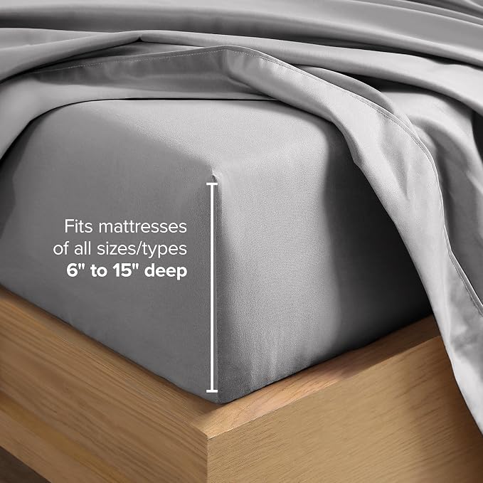 Bare Home California King Sheet Set - 1800 Ultra-Soft Microfiber Cal King Bed Sheets - Double Brushed - Deep Pockets - Easy Fit - 4 Piece Set - Bed Sheets (California King, Light Grey)