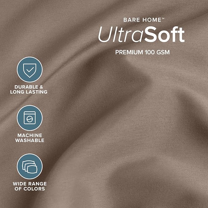 Bare Home Short Queen Sheet Set - 1800 Ultra-Soft Microfiber Bed Sheets - Double Brushed - Deep Pockets - Easy Fit - 4 Piece Set - Bedding Sheets & Pillowcases (Short Queen, Taupe)