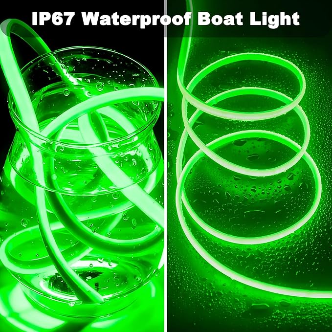 SHUNLEE Led Boat Lights Green 40FT, IP67 COB Waterproof Marine Pontoon Led Lights, Boat Interior Strip Lights for Pontoon, Deck, Night Fishing, Kayak, RV, Bass (40FT-Green)