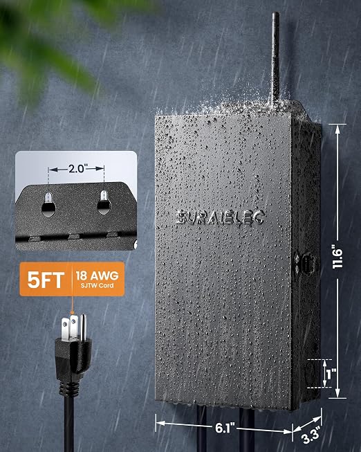 SURAIELEC Smart Wi-Fi Low Voltage Transformer, 200W Indoor Outdoor Landscape Lighting Transformer with 2 Zones, 120V AC to 12V 15V AC Multi Tap Power Supply, Works with Alexa & Google Assistant