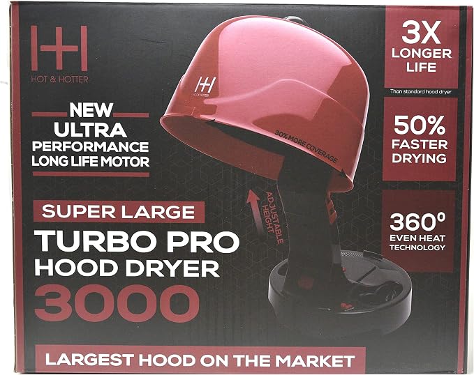 Annie Hot & Hotter Large Ceramic Ionic Hood Dryer – Professional Salon Hair Dryer with Adjustable Height, 3 Heat & Speed Settings, Portable Hooded Dryer for Rollers, Deep Conditioning & Styling
