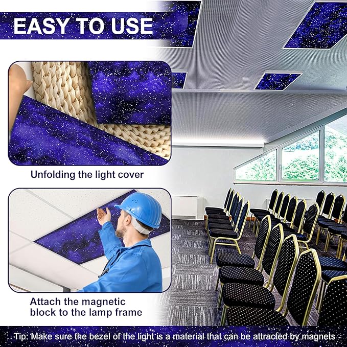 Aheroi 8Pcs Fluorescent Light Covers for Ceiling Lights, 4 x 2 Feet Magnetic Classroom Light Covers Light Filters, Ceiling Light Shade Drop Ceiling Light Cover(Starry Sky Style)