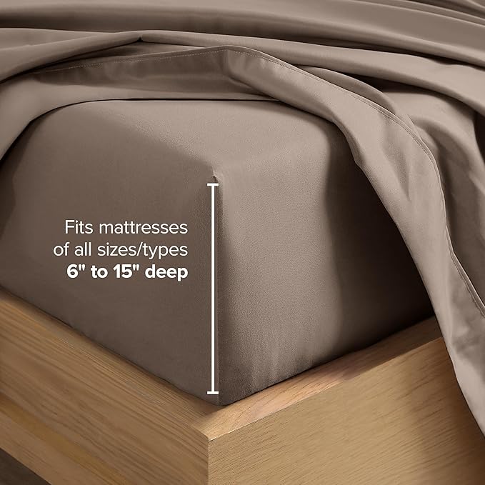 Bare Home Full XL Sheet Set - 1800 Ultra-Soft Microfiber Full Extra Long Bed Sheets - Double Brushed - Deep Pockets - Easy Fit - 4 Piece Set - Bedding Sheets & Pillowcases (Full XL, Taupe)