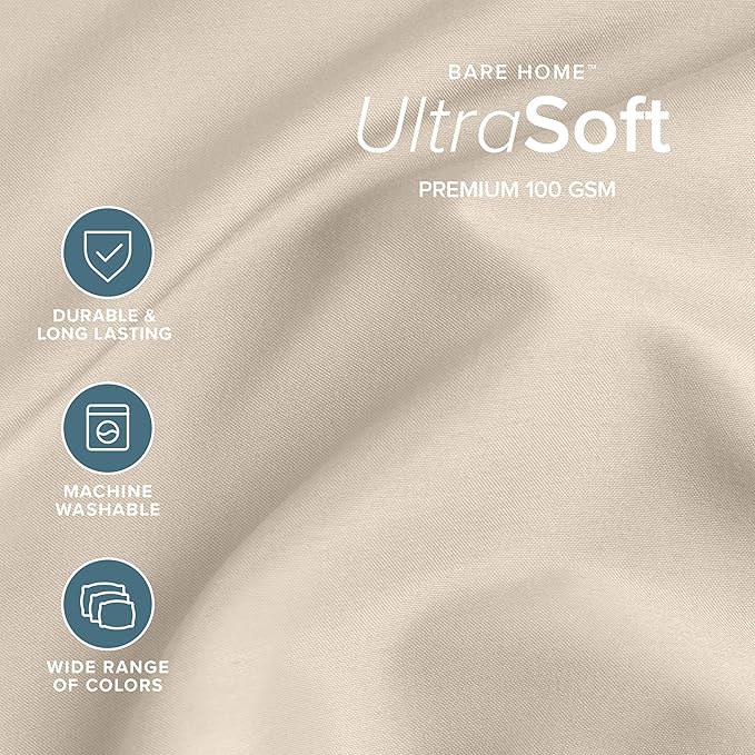 Bare Home Twin Sheet Set - 1800 Ultra-Soft Microfiber Twin Bed Sheets - Double Brushed - Deep Pockets - Easy Fit - 3 Piece Set - Bedding Sheets & Pillowcases (Twin, Sand)