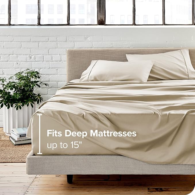 Bare Home Split King Sheet Set - 1800 Ultra-Soft Microfiber Bed Sheets - Double Brushed - Deep Pockets - Easy Fit - 5 Piece Set - Bedding Sheets & Pillowcases (Split King, Sand)