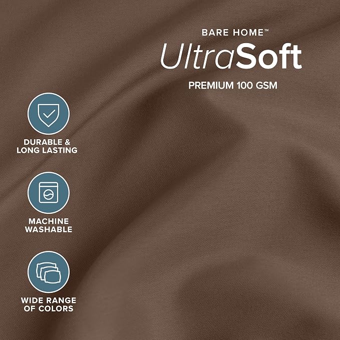 Bare Home Queen Sheet Set - 1800 Ultra-Soft Microfiber Queen Bed Sheets - Double Brushed - Deep Pockets - Easy Fit - 4 Piece Set - Bedding Sheets & Pillowcases (Queen, Cocoa)