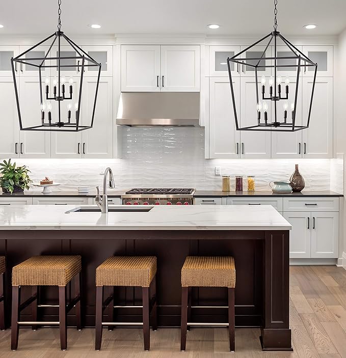 JONATHAN Y 20" Oil Rubbed Bronze Lantern Pendant Light, 8-Light Pagoda Style Metal Cage Farmhouse Hanging Ceiling Fixture for Kitchen Island, LED Bulb Included (JYL7438A)