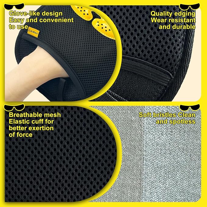 Pet Hair Removal Glove, Washable Reusable Cat Dog Fur Remover Mitt with Electrostatic Dual-Direction Surface for Couch, Sofa, Bedding, Rugs and Pet Beds(2pcs-Yellow Black)