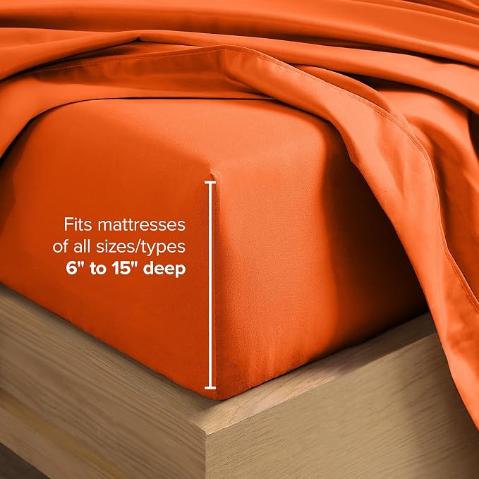 Bare Home Twin XL Sheet Set - 1800 Ultra-Soft Microfiber Twin Extra Long Bed Sheets - Double Brushed - Deep Pockets - Easy Fit - 3 Piece Set - Bedding Sheets & Pillowcases (Twin XL, Orange)