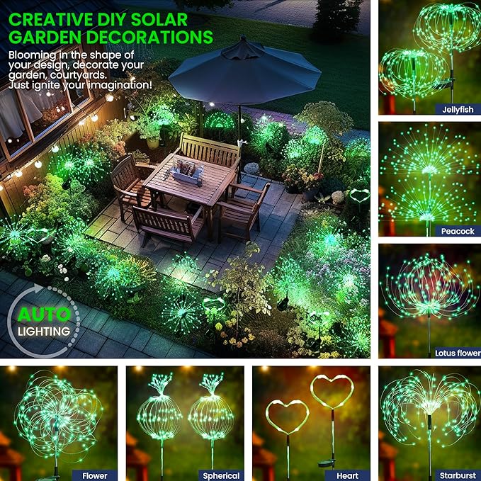 GIGALUMI Garden Outdoor Decor Lights 120LED 2Pack, Solar Garden Lights for Yard Outside Fairy Decorative,Solar Powered for Yard Pathway Flowerbed Planter Balcony Patio Decor（Green）