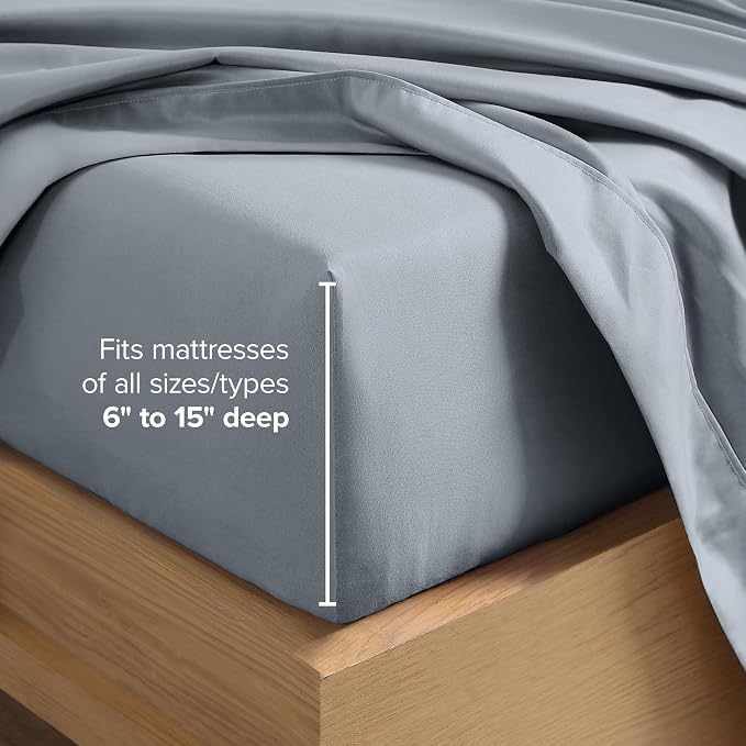 Bare Home Split Head Flex King Sheet Set - 1800 Ultra-Soft Microfiber Bed Sheets - Double Brushed - Deep Pockets - Easy Fit - 4 Piece Set - Bedding Sheets & Pillowcases (Steel Blue)
