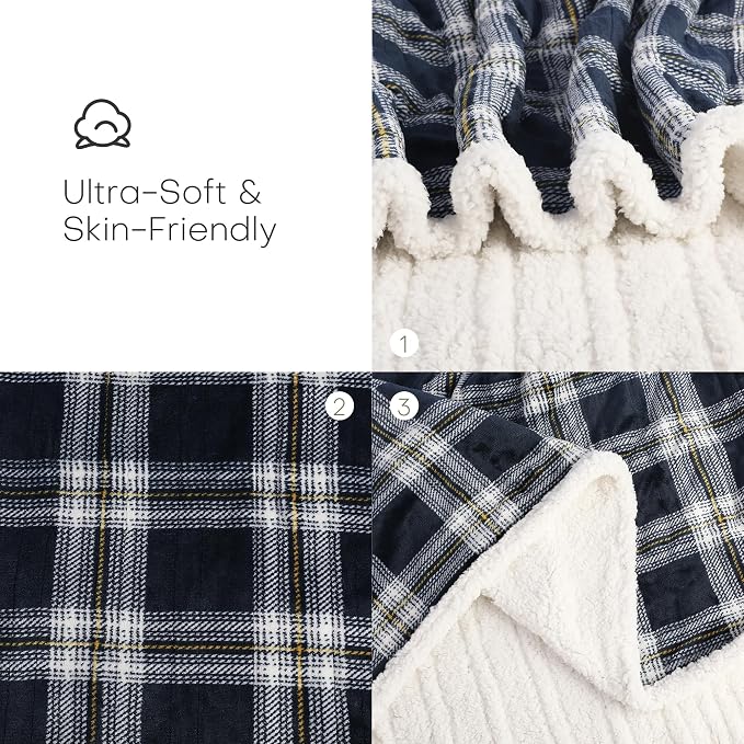 Electric Heated Blanket 72"x84" Full Size, Dual-Sided Flannel & Sherpa, 9 Heat Settings & 1-10H Auto Off, Soft Warm for Home Office Bed Couch, Machine Washable, Ideal Winter Gift, Geometric Grid