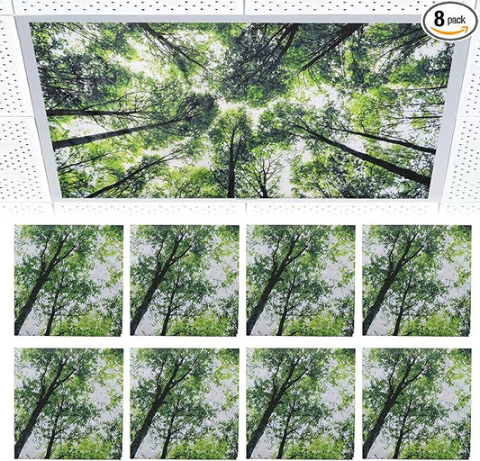Torixqi 8 Pcs Fluorescent Light Covers for Ceiling Lights Classroom, Magnetic Light Filters, Fluorescent Light Diffuser Covers for Office, Hospitals, Home 4 x 2 Feet (forest)