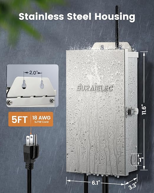 SURAIELEC 300W Wi-Fi Low Voltage Landscape Transformer with 2 Zones, 2.4GHz Smart Outdoor Low Voltage Transformer, Astronomial Timer, 120V to 12V/15V AC, Stainless Steel, ETL Listed