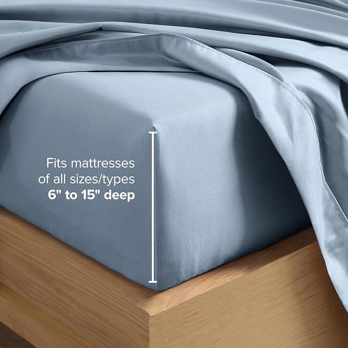 Bare Home Split Head Flex King Sheet Set - 1800 Ultra-Soft Microfiber Bed Sheets - Double Brushed - Deep Pockets - Easy Fit - 4 Piece Set - Bedding Sheets & Pillowcases (Dusty Blue)