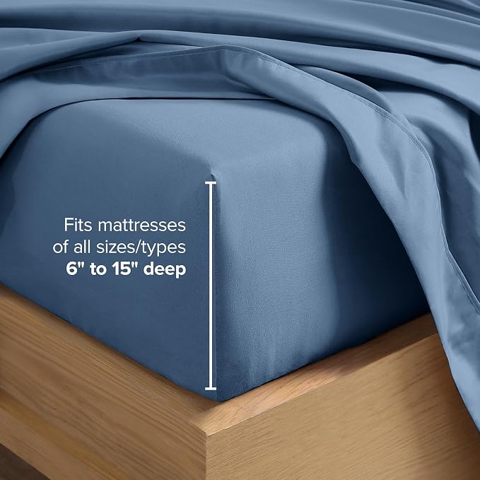 Bare Home Queen Sheet Set - 1800 Ultra-Soft Microfiber Queen Bed Sheets - Double Brushed - Deep Pockets - Easy Fit - 4 Piece Set - Bedding Sheets & Pillowcases (Queen, Coronet Blue)