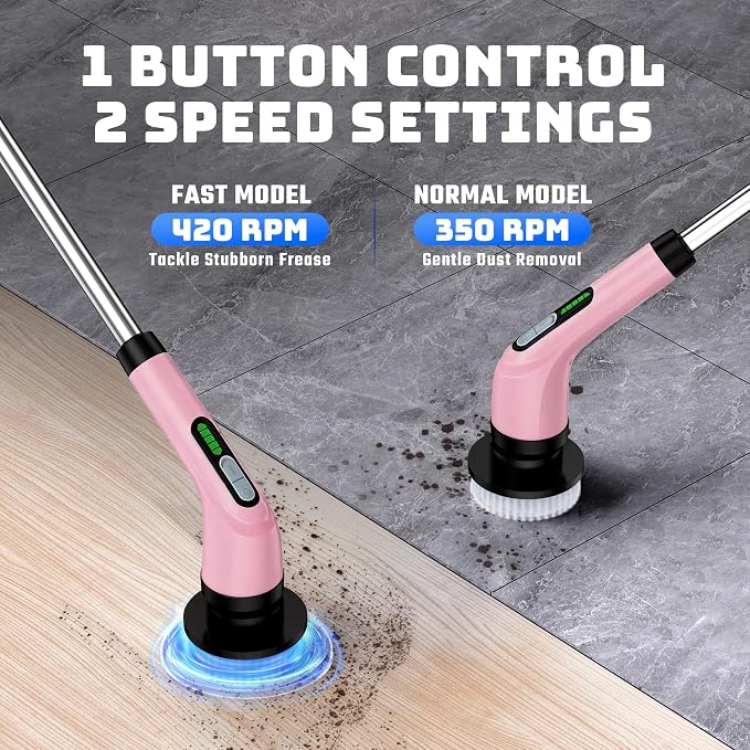 Electric Spin Scrubber - Cordless Bathroom Scrubber with 7 Brush Heads | Dual Speed IPX7 Waterproof Power Scrubber for Heavy-Duty Bathtub, Glass, Tile, and Car Cleaning