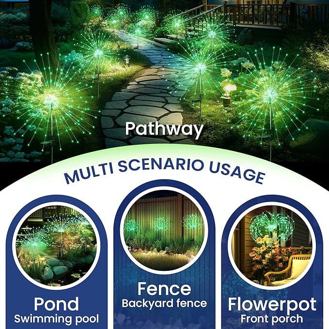 GIGALUMI Garden Outdoor Decor Lights 120LED 2Pack, Solar Garden Lights for Yard Outside Fairy Decorative,Solar Powered for Yard Pathway Flowerbed Planter Balcony Patio Decor（Green）