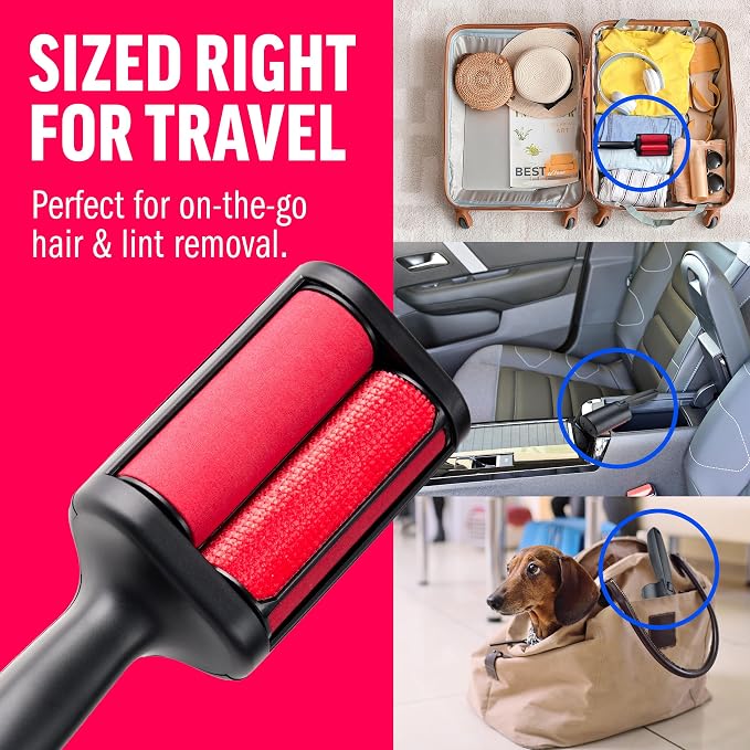 Chom Chom Roller Pet Hair Remover and Mini Reusable Lint Roller - ChomChom Cat and Dog Hair Remover for Furniture, Couch, Carpet + Mini ChomChom for Clothes