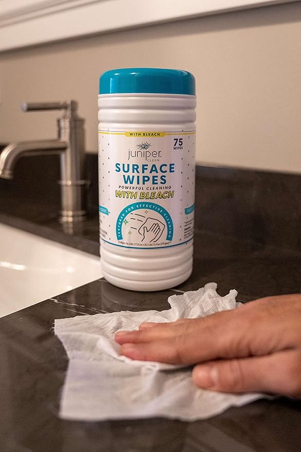 1 paquet de lingettes nettoyantes pour surfaces à l'eau de Javel, nettoyant tout usage pour salle de bain, cuisine, bureau, boîte de 75 lingettes, feuille de 19 x 17,8 cm, parfum frais, non pelucheuses et durables