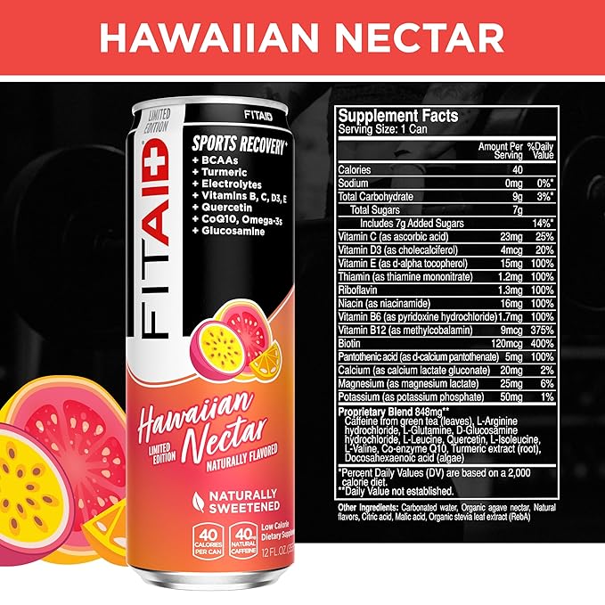 FITAID Recovery Blend Variety Pack BCAA Glucosamine Electrolytes Omega-3s Green Tea 100% Clean Paleo Vegan & Gluten-Free Naturally Sweetened & Flavored 12-oz. cans (Pack of 12) - Packaging May Vary