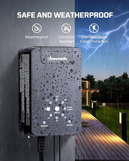 DEWENWILS 60W Low Voltage Transformer, 120V AC to 12V DC, Dusk to Dawn Sensor & Timer, Weatherproof Low Voltage Landscape Transformer for Spotlights, Garden Lights, Pathway Lights…
