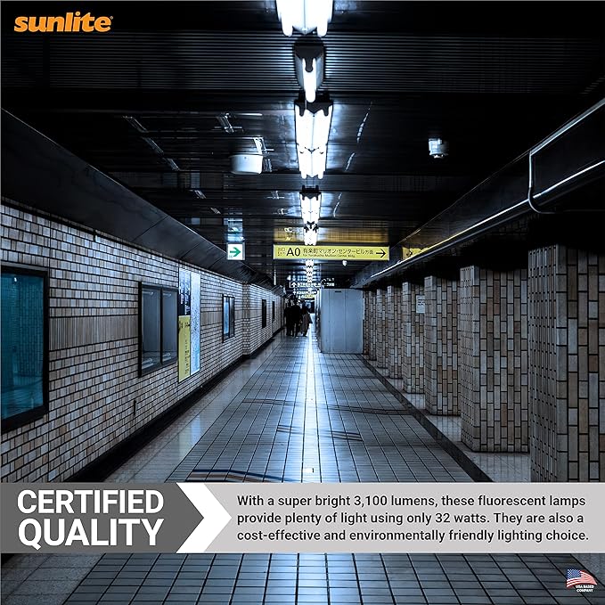 Sunlite F32T8/SP865 T8 Linear Fluorescent Lamp, 32 Watts, 3050 Lumens, 6500K Daylight, Medium G13 Bi Pin Base, High Performance Straight Tube, 30 Pack