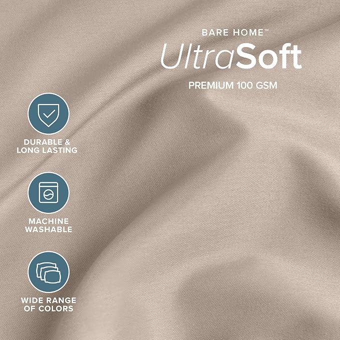 Bare Home Full XL Sheet Set - 1800 Ultra-Soft Microfiber Full Extra Long Bed Sheets - Double Brushed - Deep Pockets - Easy Fit - 4 Piece Set - Bedding Sheets & Pillowcases (Full XL, Pebble)