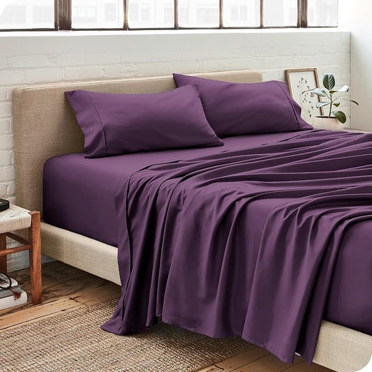 Bare Home Split King Sheet Set - 1800 Ultra-Soft Microfiber Bed Sheets - Double Brushed - Deep Pockets - Easy Fit - 5 Piece Set - Bedding Sheets & Pillowcases (Split King, Plum)