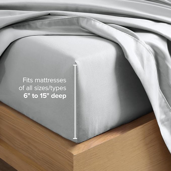 Bare Home Split Head Flex King Sheet Set - 1800 Ultra-Soft Microfiber Bed Sheets - Double Brushed - Deep Pockets - Easy Fit - 4 Piece Set - Bedding Sheets & Pillowcases (French Grey)