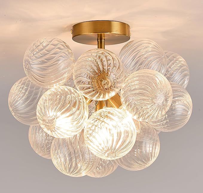 Surpars House Chandelier 4 Lights Bubble Pendant Light (Clear Balls Flush Mount)