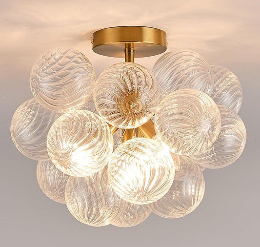 Surpars House Chandelier 4 Lights Bubble Pendant Light (Clear Balls Flush Mount)