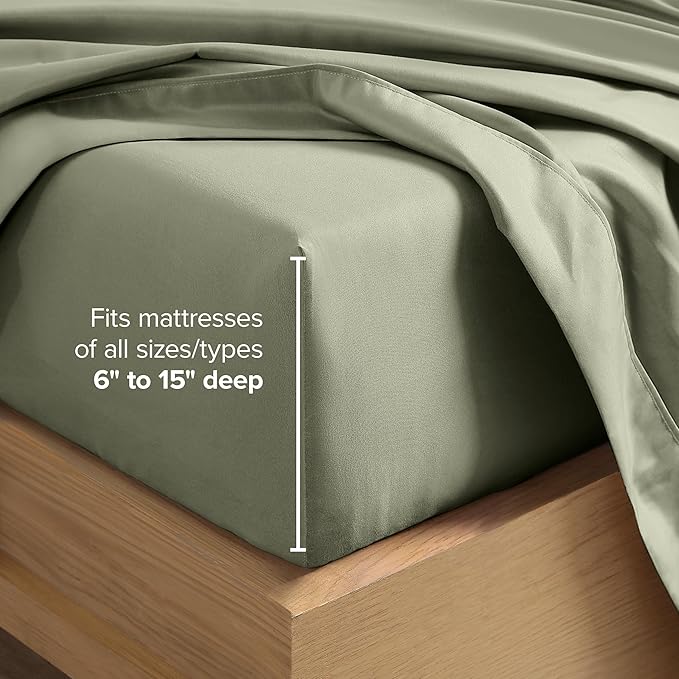 Bare Home Split Head Flex King Sheet Set - 1800 Ultra-Soft Microfiber Bed Sheets - Double Brushed - Deep Pockets - Easy Fit - 4 Piece Set - Bedding Sheets & Pillowcases (Sage)