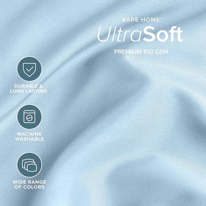 Bare Home Split Head Flex King Sheet Set - 1800 Ultra-Soft Microfiber Bed Sheets - Double Brushed - Deep Pockets - Easy Fit - 4 Piece Set - Bedding Sheets & Pillowcases (Light Blue)