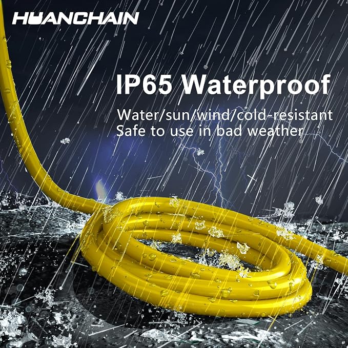 HUANCHAIN 500 ft Outdoor Extension Cord Waterproof 12/3 Gauge Heavy Duty with Lighted end, Flexible Cold-Resistant 3 Prong Electric Cord Outside, 15Amp 1875W 12AWG SJTW, Yellow, ETL