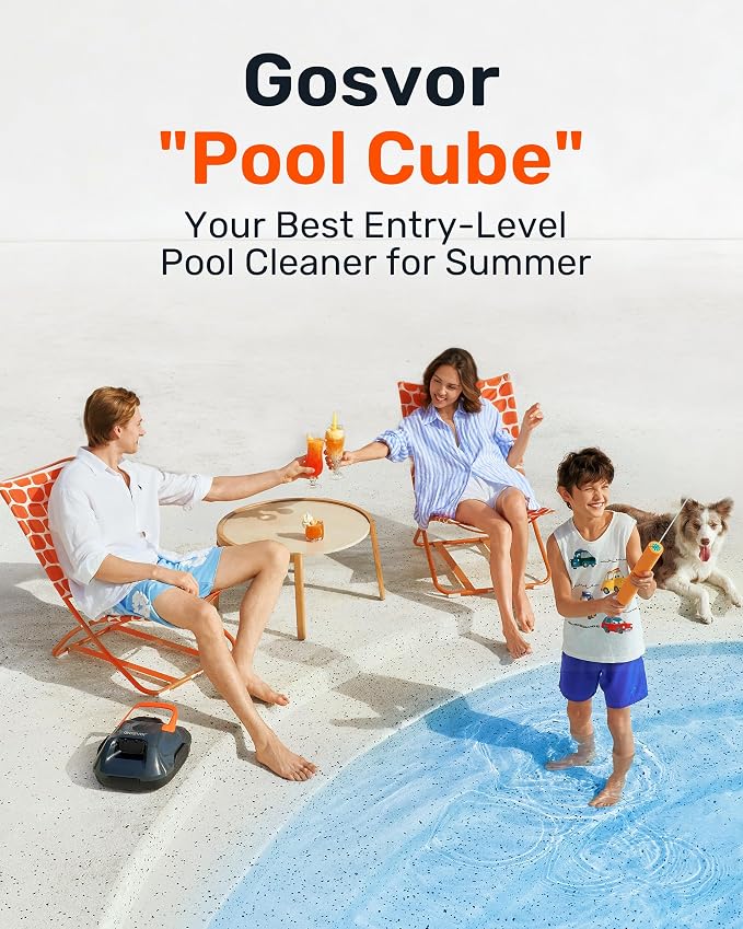 Gosvor Cordless Pool Vacuum, Dual Cleaning Modes, Automatic Robotic Pool Cleaner Lasts 90 Mins, Self-Parking, Portable, 1200-1900GPH Suction Power, Ideal for Above Ground Pool up to 860 sq.ft, Orange